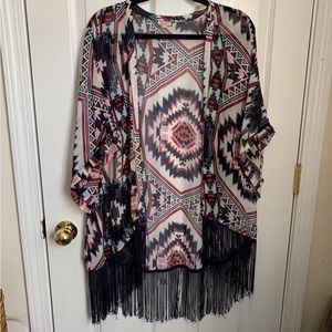 Eyeshadow L kimono cover up with fringe navy blue/black